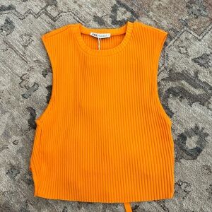 Zara Orange Open Tie Back Tank Top New Medium